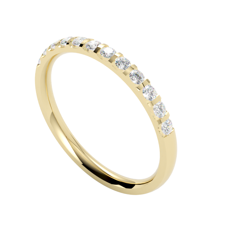 Obrączka ślubna z diamentami do połowy z żółtego złota